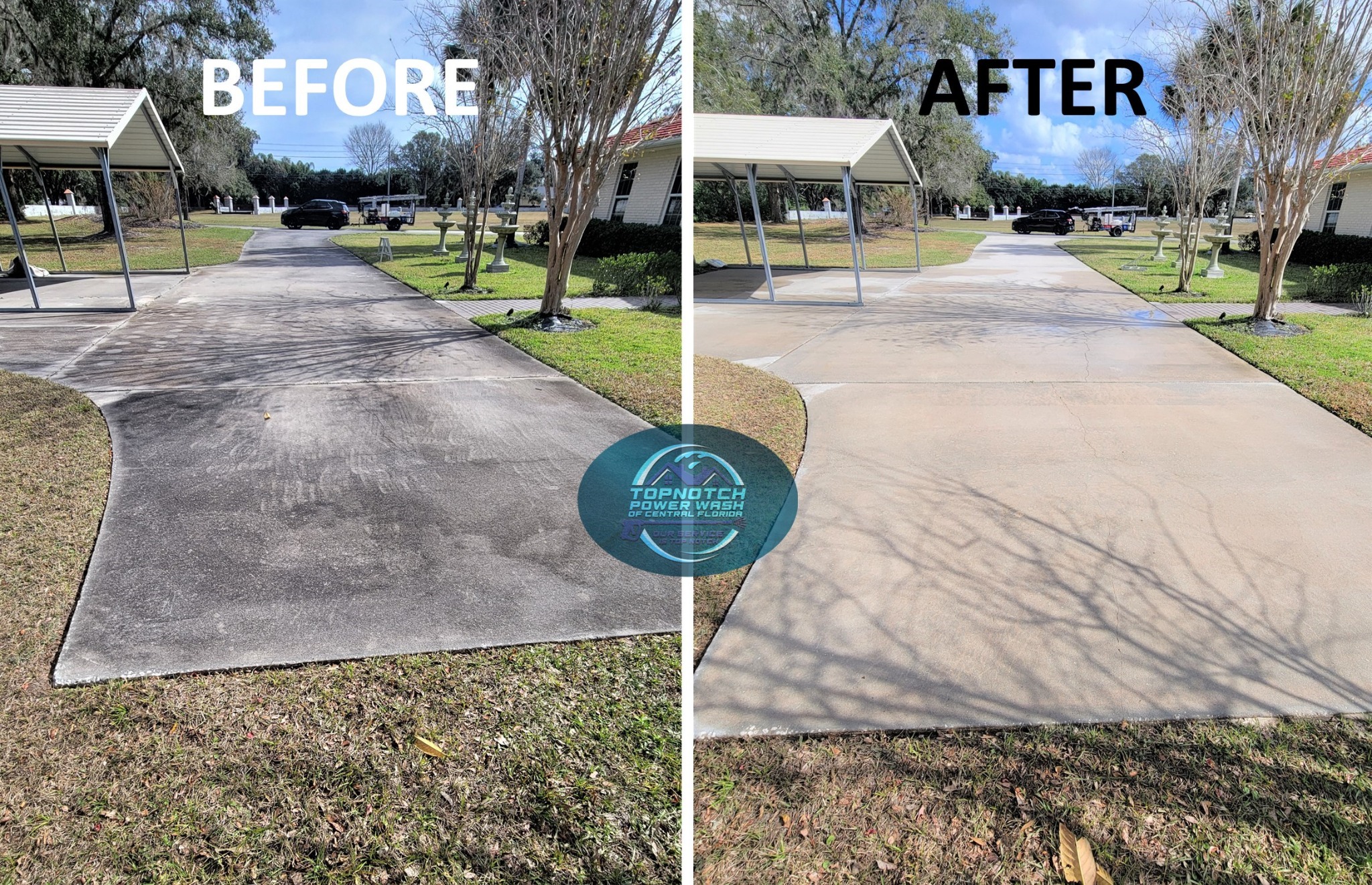 Driveway cleaning before and after in Altamonte Springs by TopNotch Power Wash