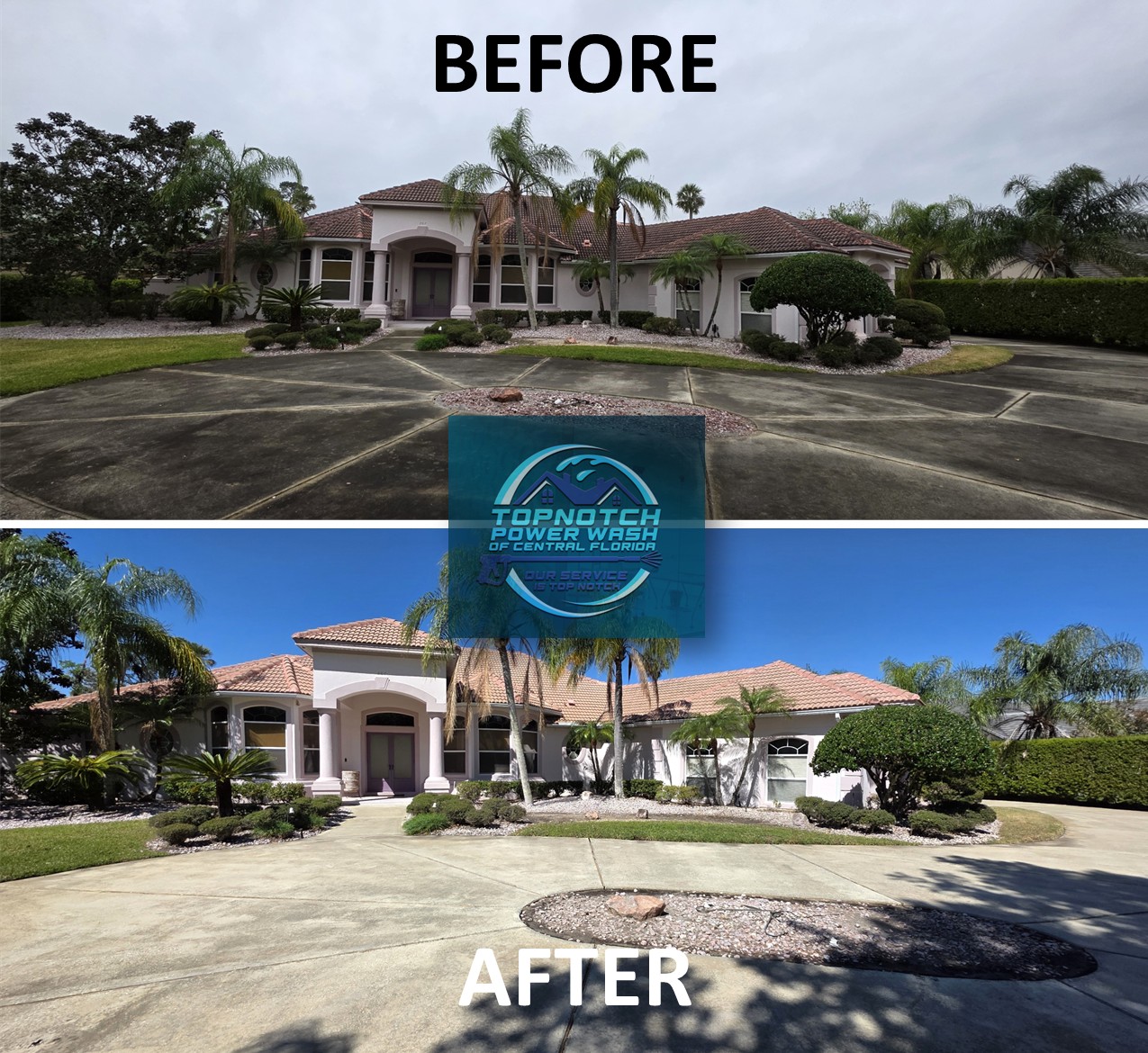 Roof washing before and after in Lake Mary / Heathrow by TopNotch Power Wash