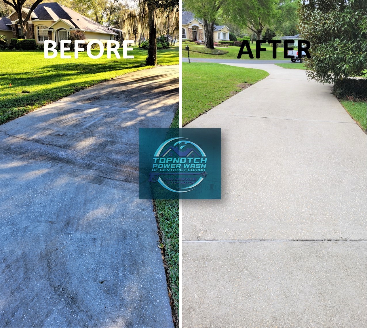 Pressure washing before and after in DeLand by TopNotch Power Wash