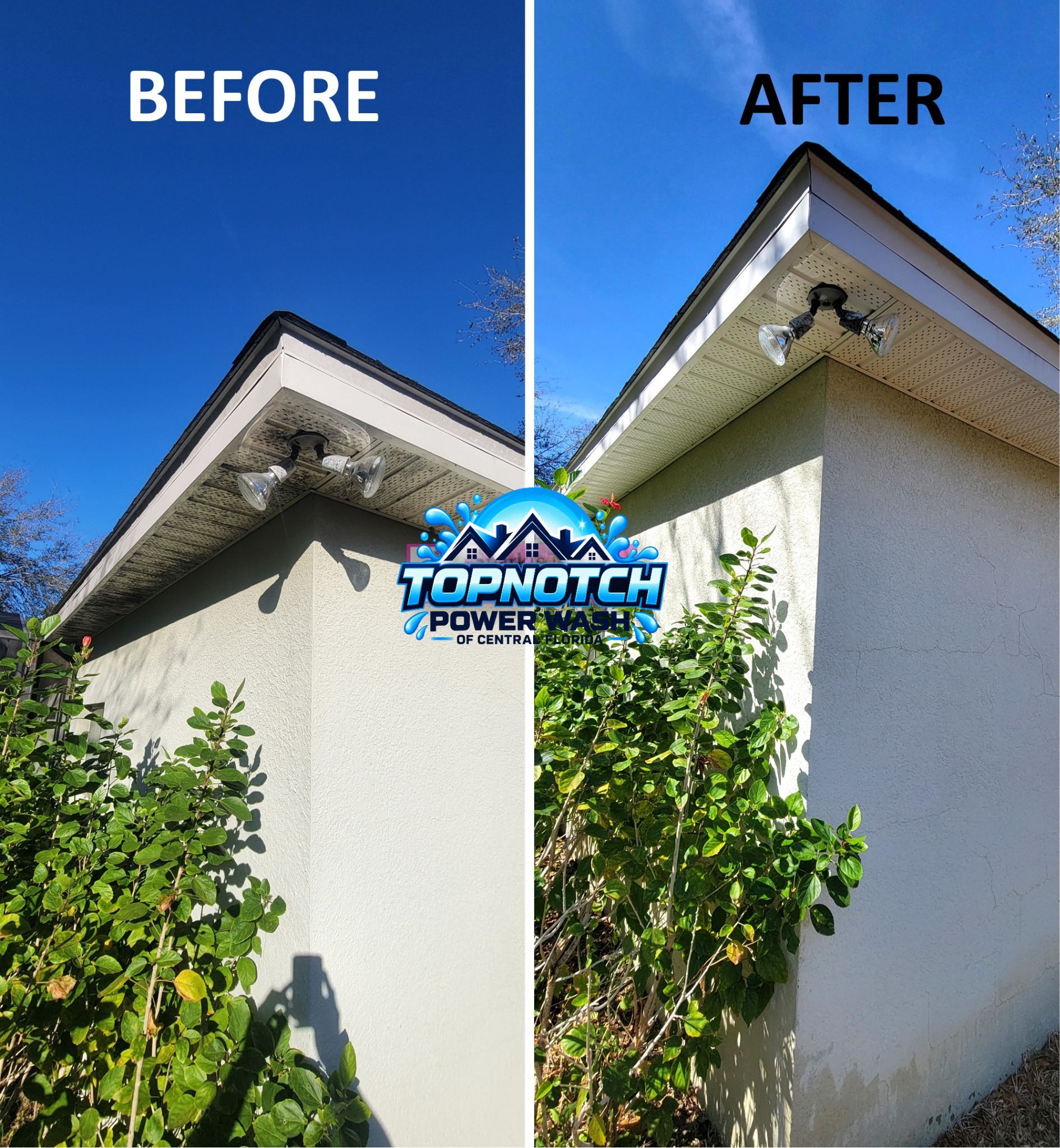 House washing before and after in Apopka by TopNotch Power Wash