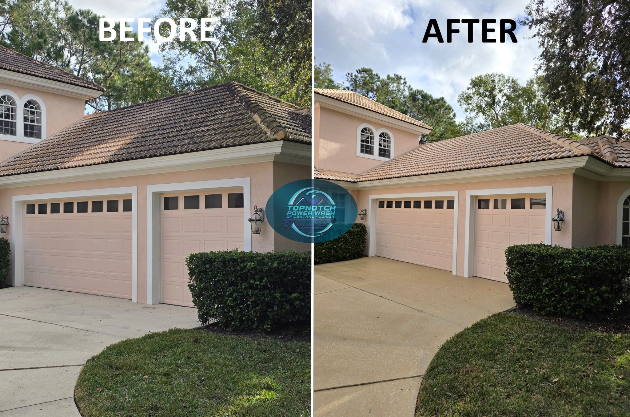 Roof washing before and after in Winter Springs by TopNotch Power Wash