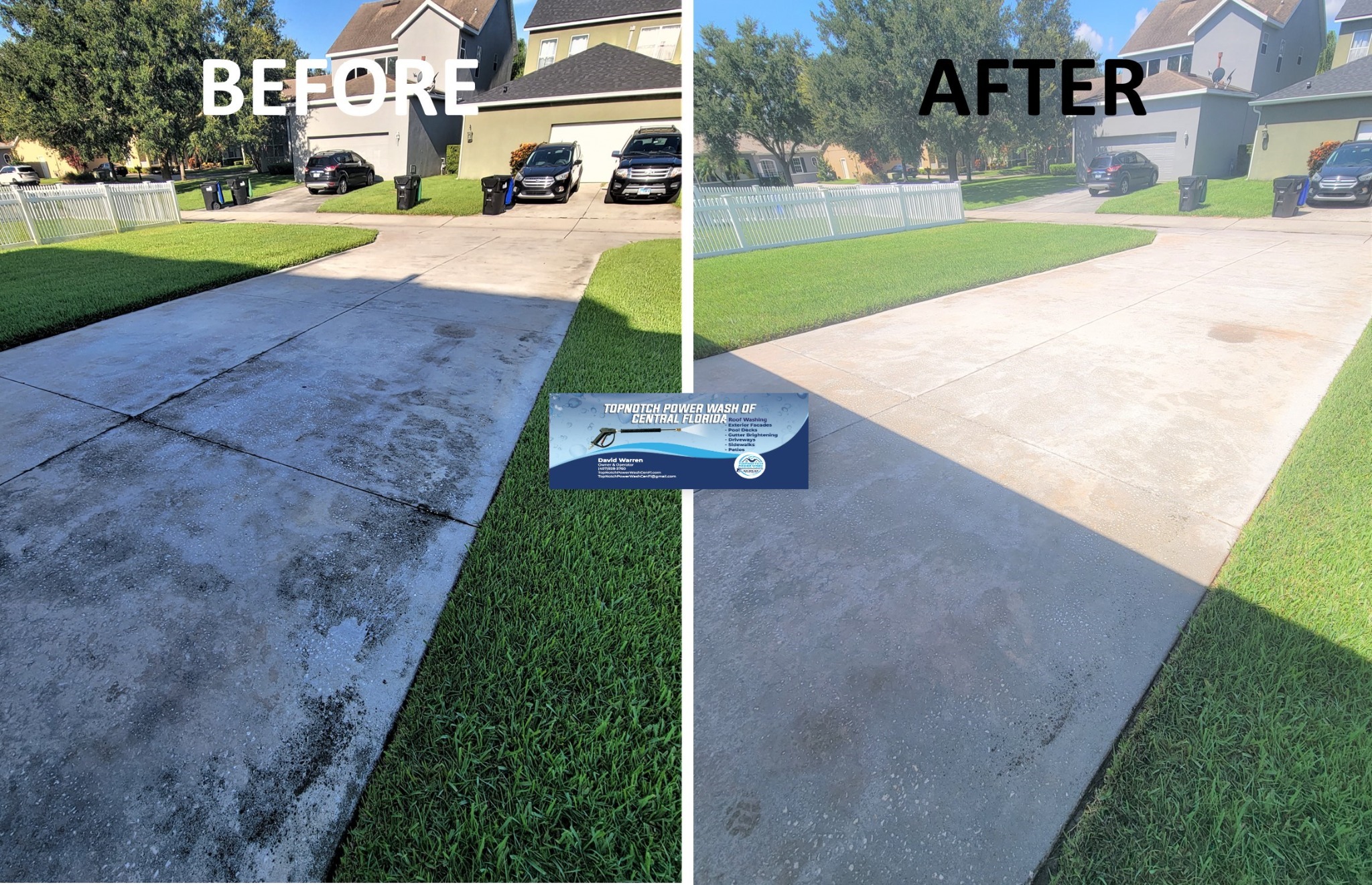 Driveway cleaning before and after in Windermere by TopNotch Power Wash