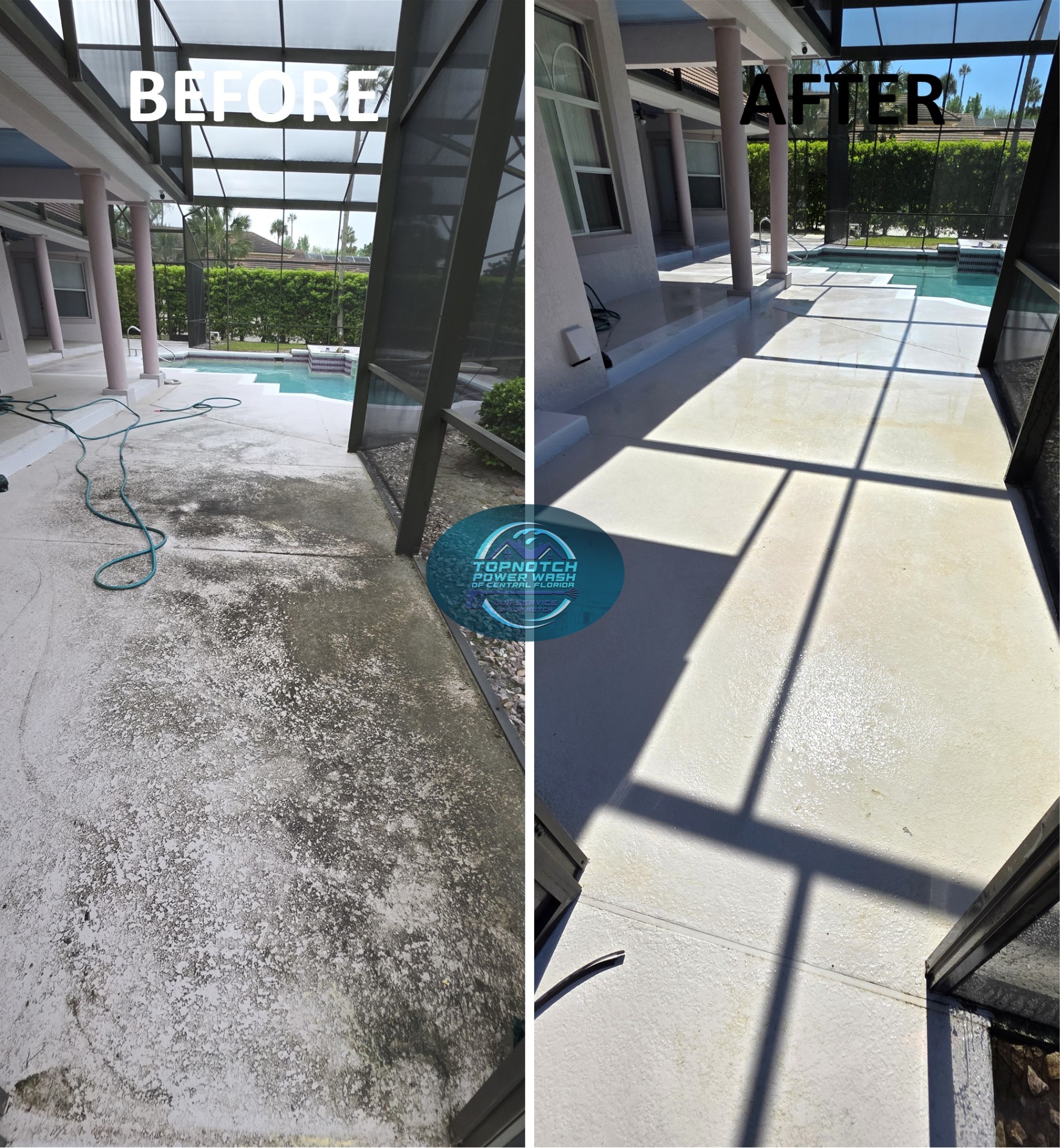 Patio cleaning before and after in Altamonte Springs by TopNotch Power Wash
