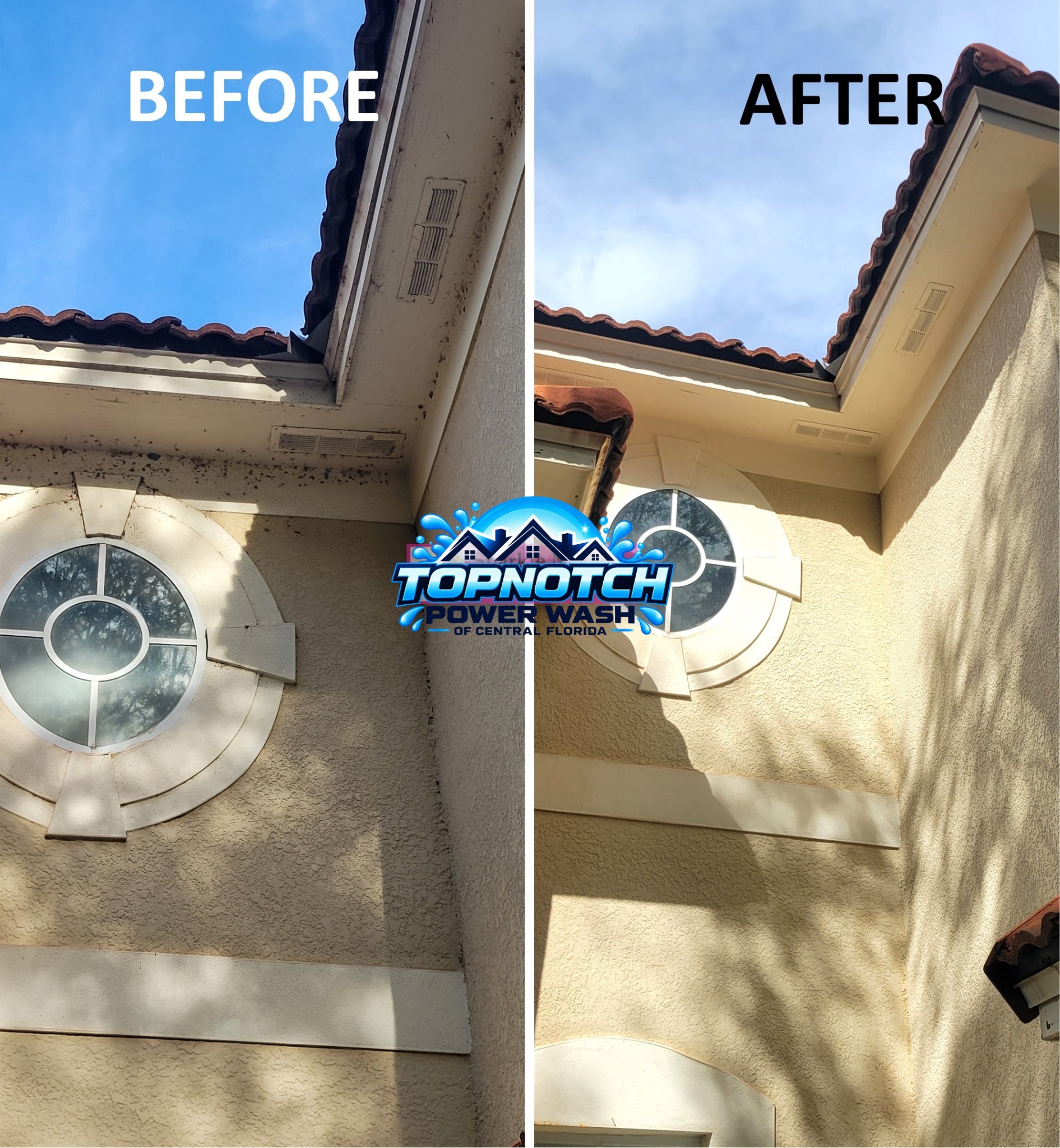 House washing before and after in Dr. Phillips by TopNotch Power Wash