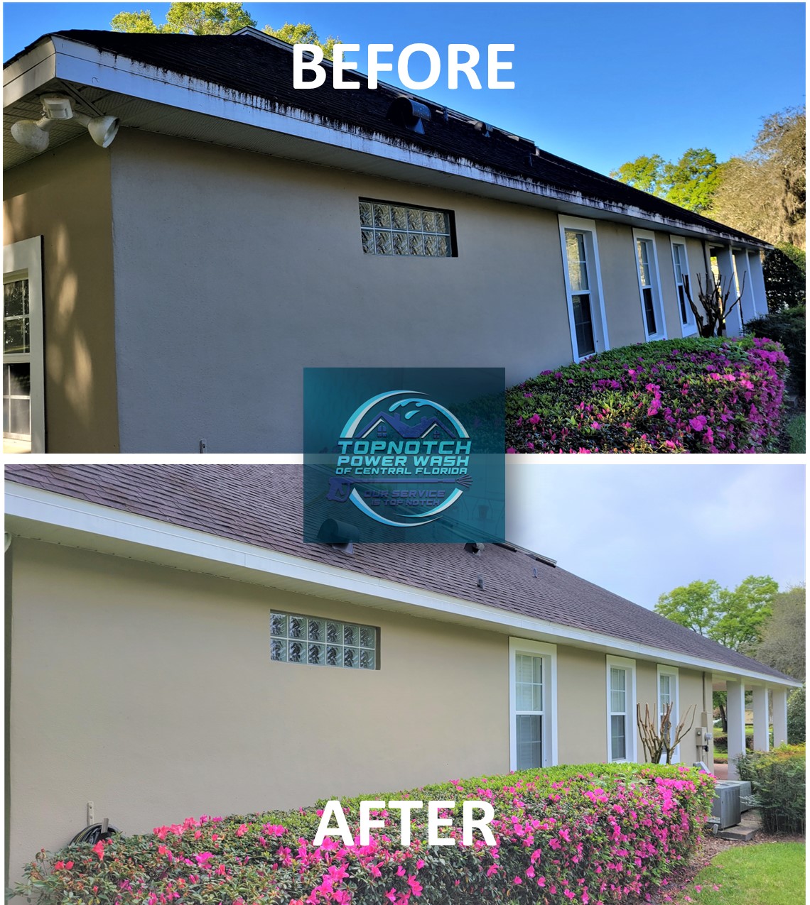 Roof washing before and after in DeLand by TopNotch Power Wash