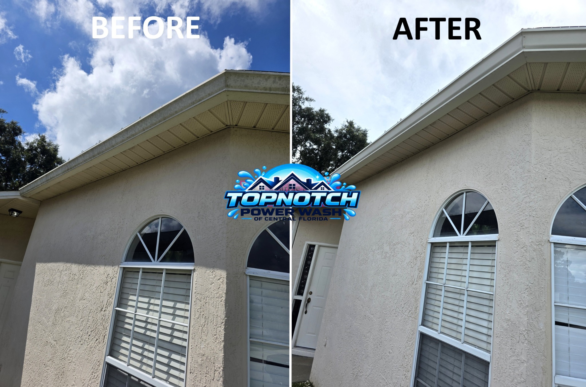 Gutter cleaning before and after in Mount Dora by TopNotch Power Wash