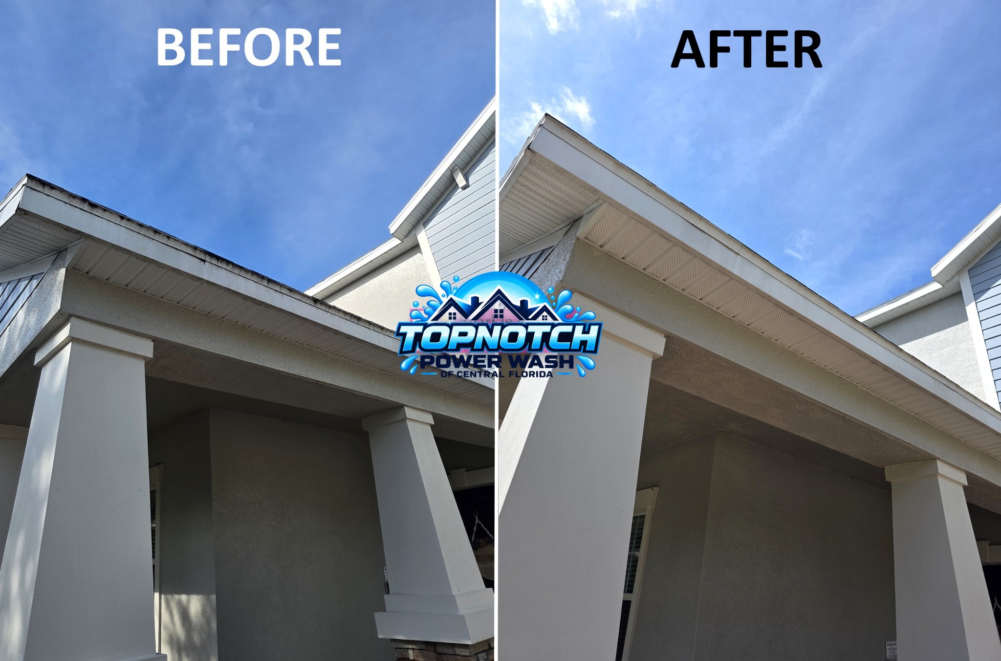 House washing before and after in Mount Dora by TopNotch Power Wash