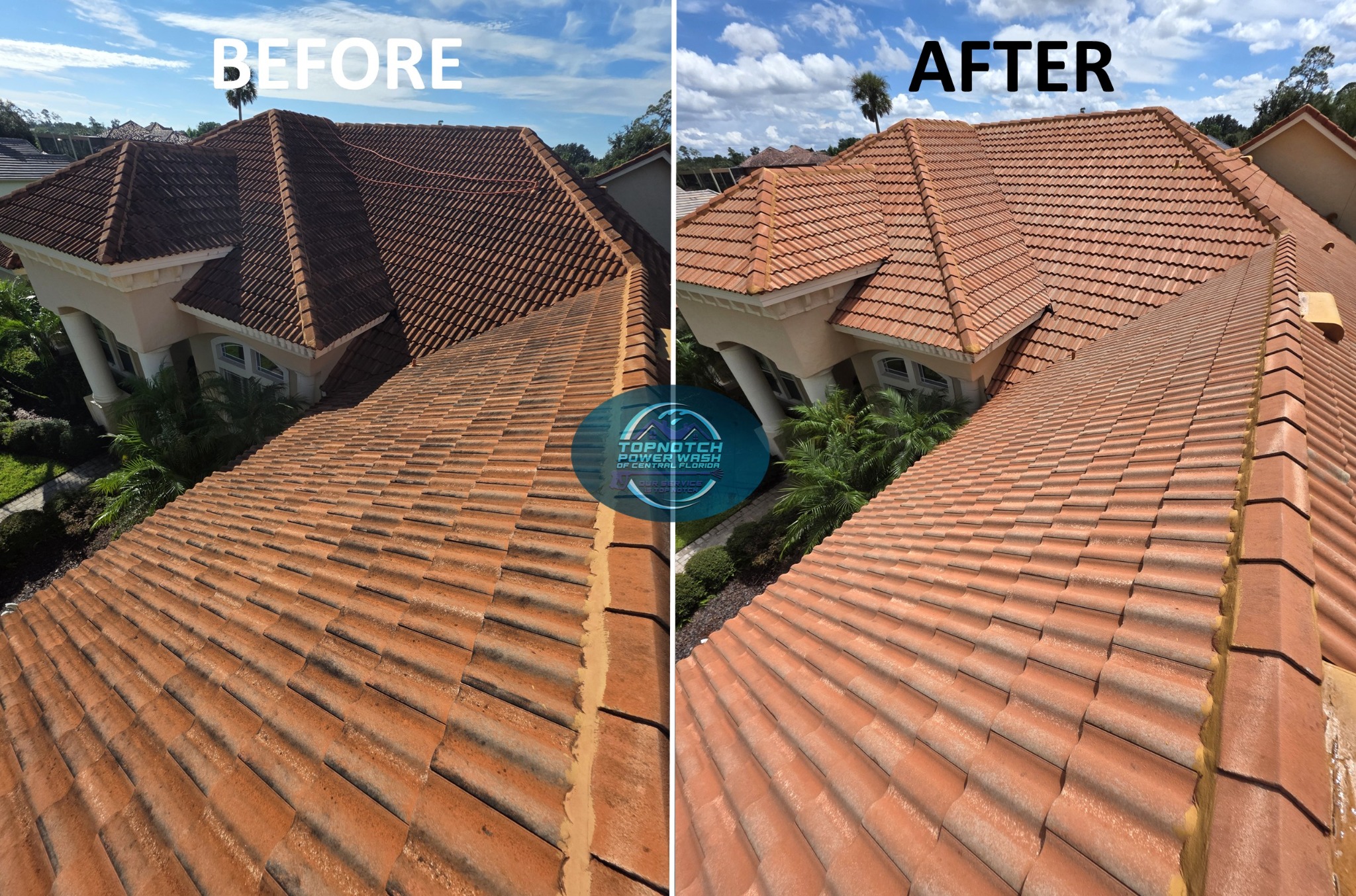 Roof cleaning before and after in Altamonte Springs by TopNotch Power Wash