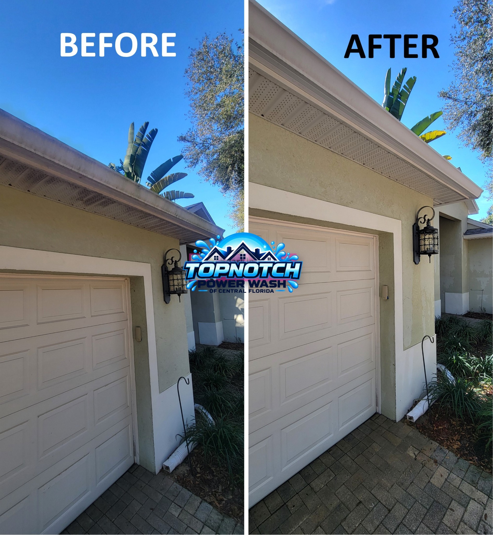 Gutter cleaning before and after in Apopka by TopNotch Power Wash