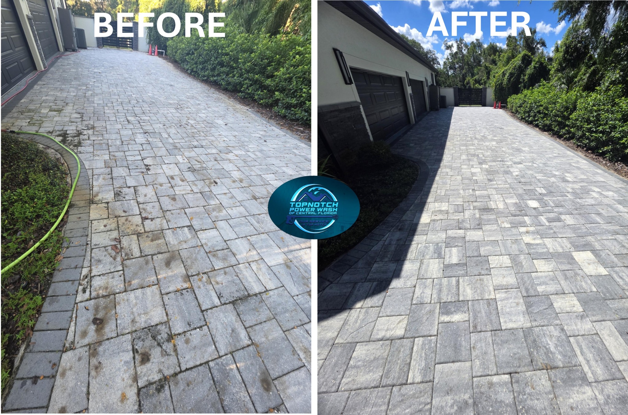 Driveway cleaning before and after in Sanford by TopNotch Power Wash
