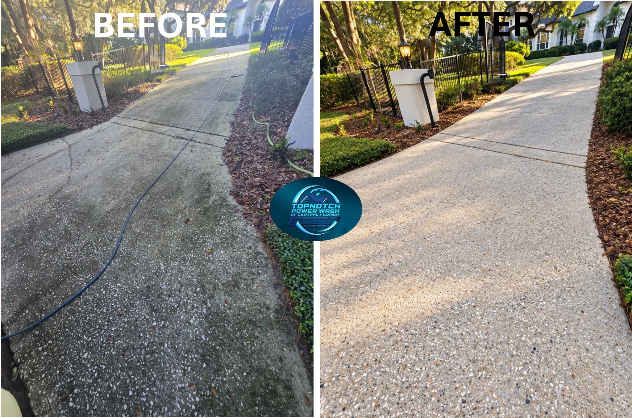 Driveway cleaning before and after in Casselberry by TopNotch Power Wash