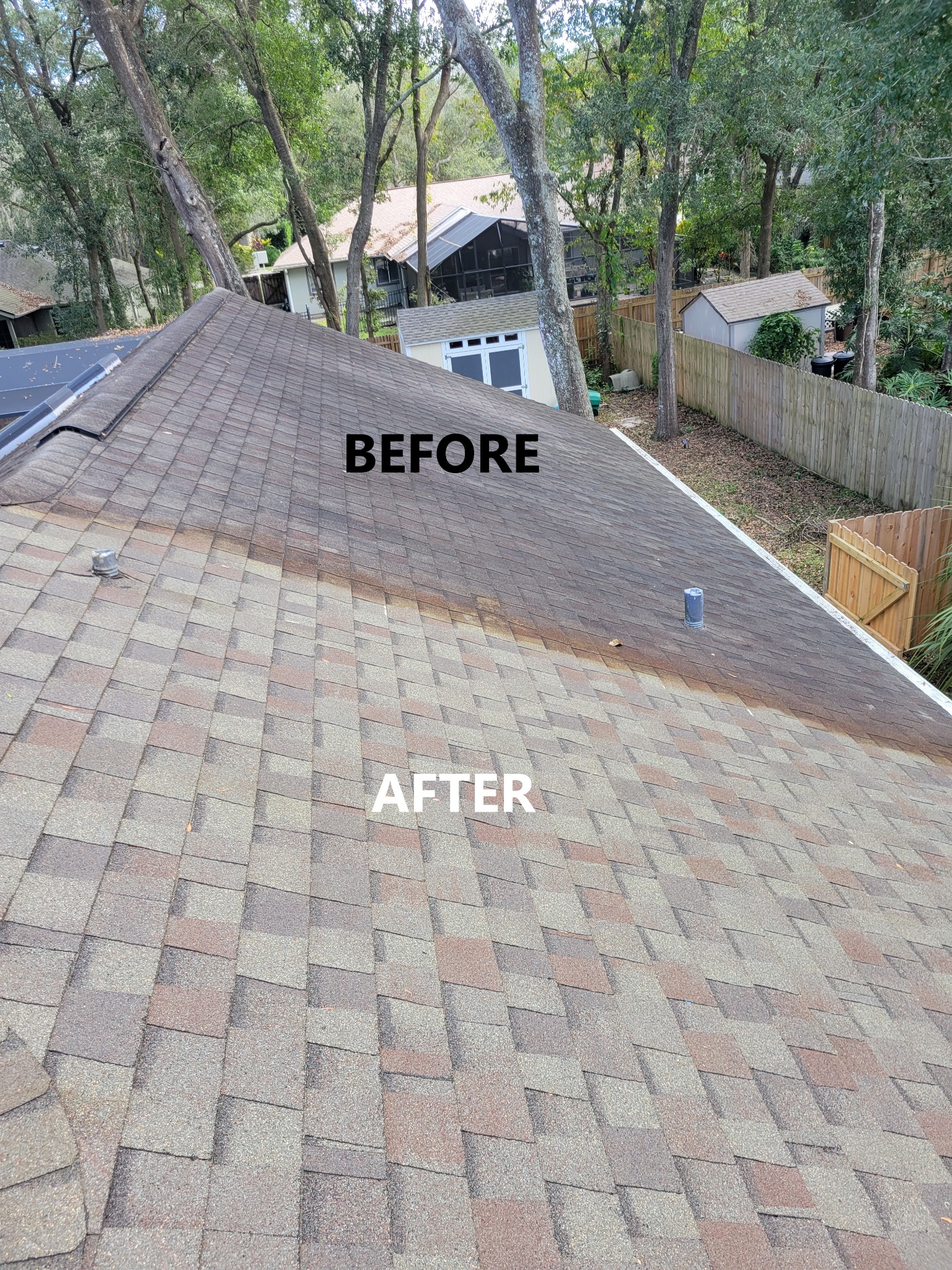 Roof washing before and after in DeBary by TopNotch Power Wash