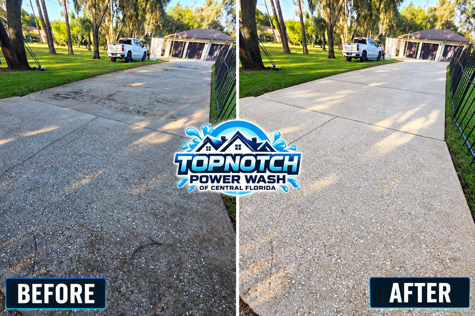 Driveway cleaning before and after in Oviedo by TopNotch Power Wash