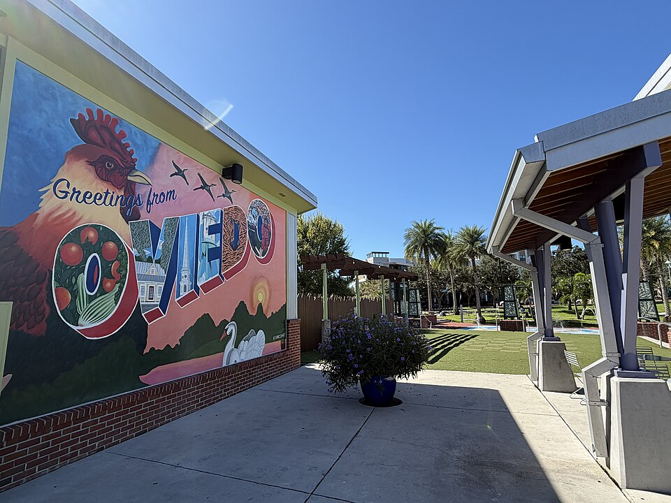 Greetings from Oviedo mural at Oviedo on the Park